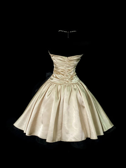 Strapless A Line Satin Homecoming Dress With Bow  P1763