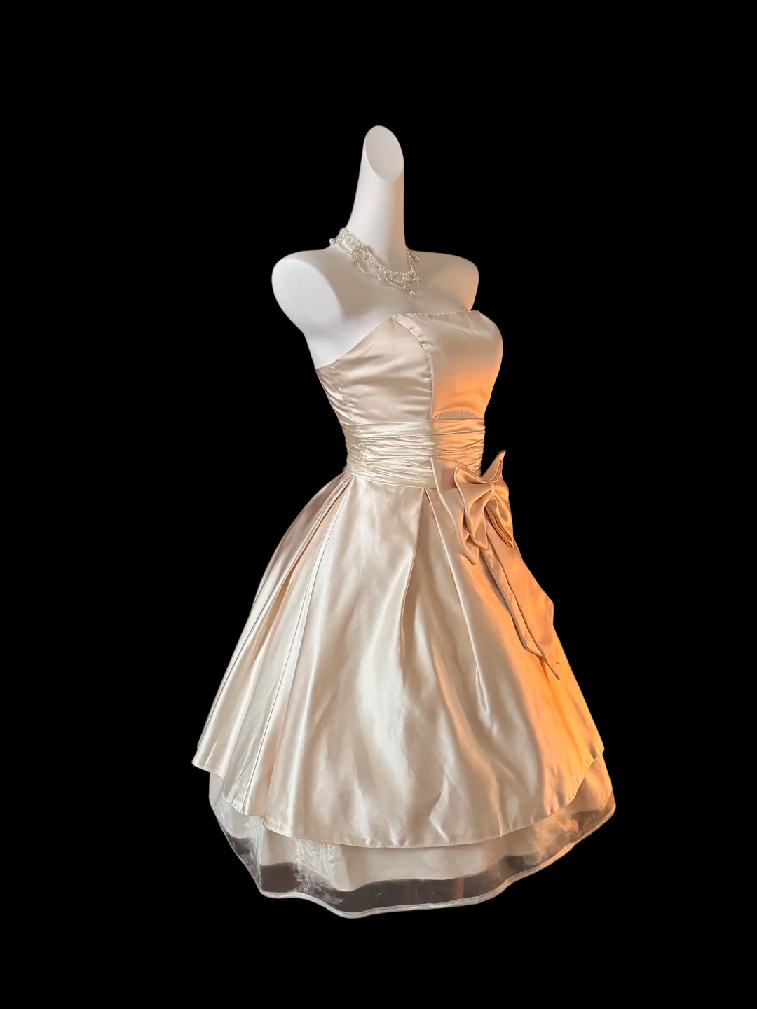 Strapless A Line Satin Homecoming Dress With Bow  P1793