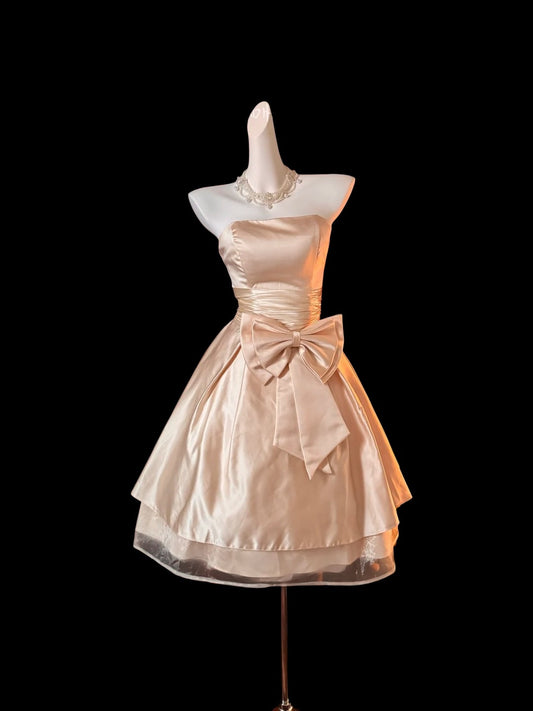 Strapless A Line Satin Homecoming Dress With Bow  P1793