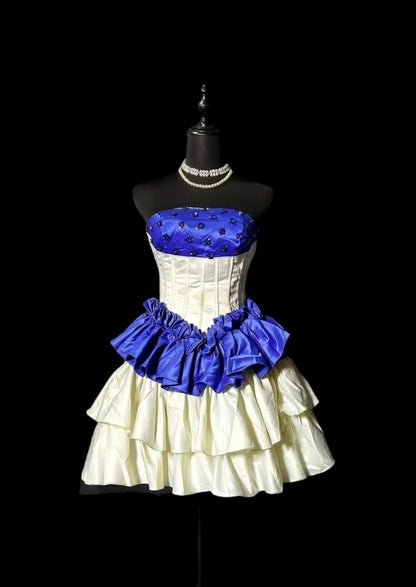 Strapless A Line Satin Layered Homecoming Dress Short Birthday Dress  P1780