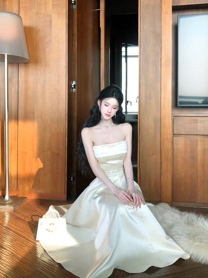Strapless A Line Satin Prom Dress Elegant Birthday Dress  P706