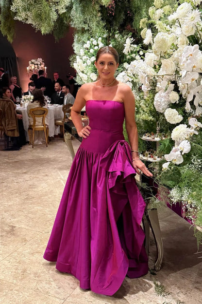 Strapless A Line Satin Wedding Guest Dress With Bow Knot  P2548