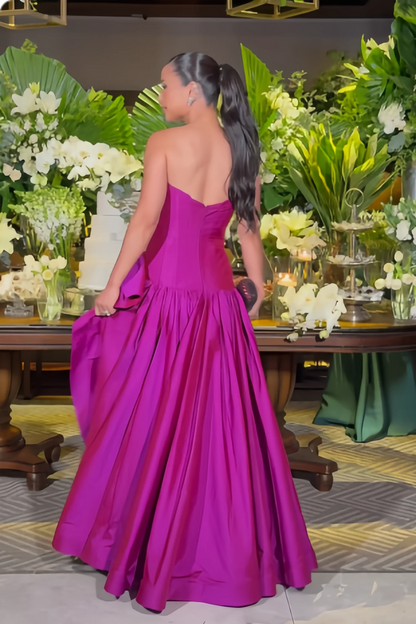Strapless A Line Satin Wedding Guest Dress With Bow Knot  P2548