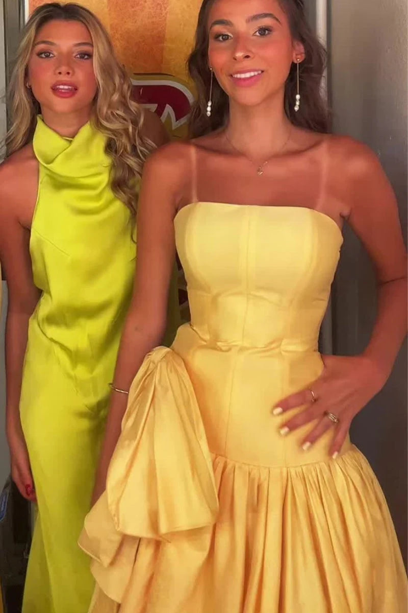 Strapless A Line Satin Wedding Guest Dress With Bow Knot  P2548