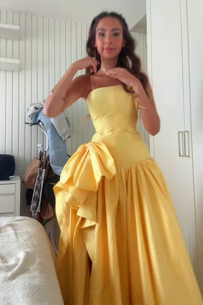 Strapless A Line Satin Wedding Guest Dress With Bow Knot  P2548