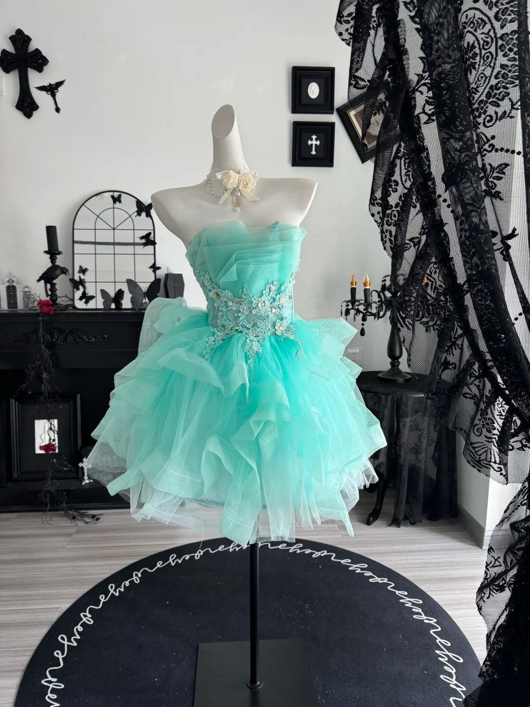 Strapless A Line Tulle Birthday Dress Ruffled Homecoming Dress  P2399