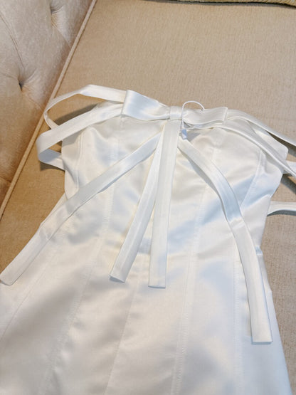 Strapless A Line White Satin Homecoming Dress Short Birthday Dress  P1747