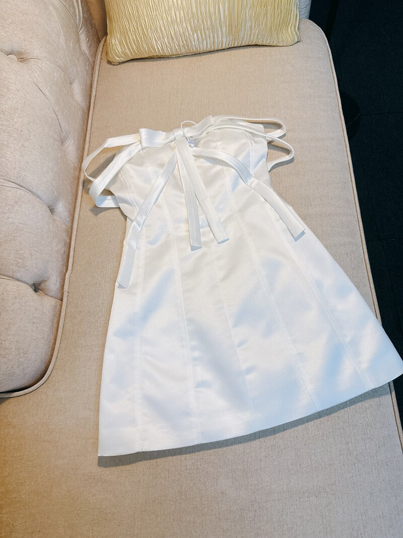 Strapless A Line White Satin Homecoming Dress Short Birthday Dress  P1747