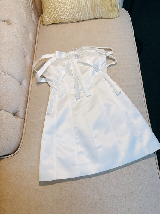 Strapless A Line White Satin Homecoming Dress Short Birthday Dress  P1747