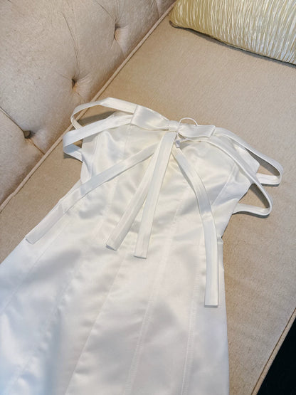 Strapless A Line White Satin Homecoming Dress Short Birthday Dress  P1747