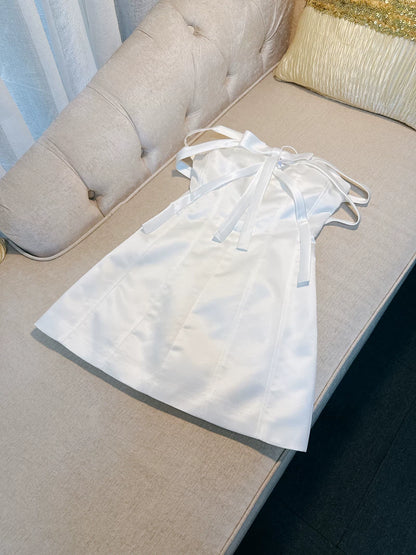 Strapless A Line White Satin Homecoming Dress Short Birthday Dress  P1747