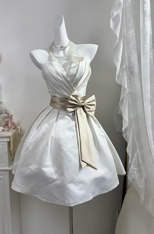 Strapless A Line White Satin Homecoming Dress Short Birthday Dress  P2029