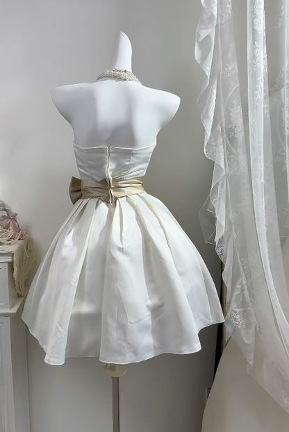 Strapless A Line White Satin Homecoming Dress Short Birthday Dress  P2029