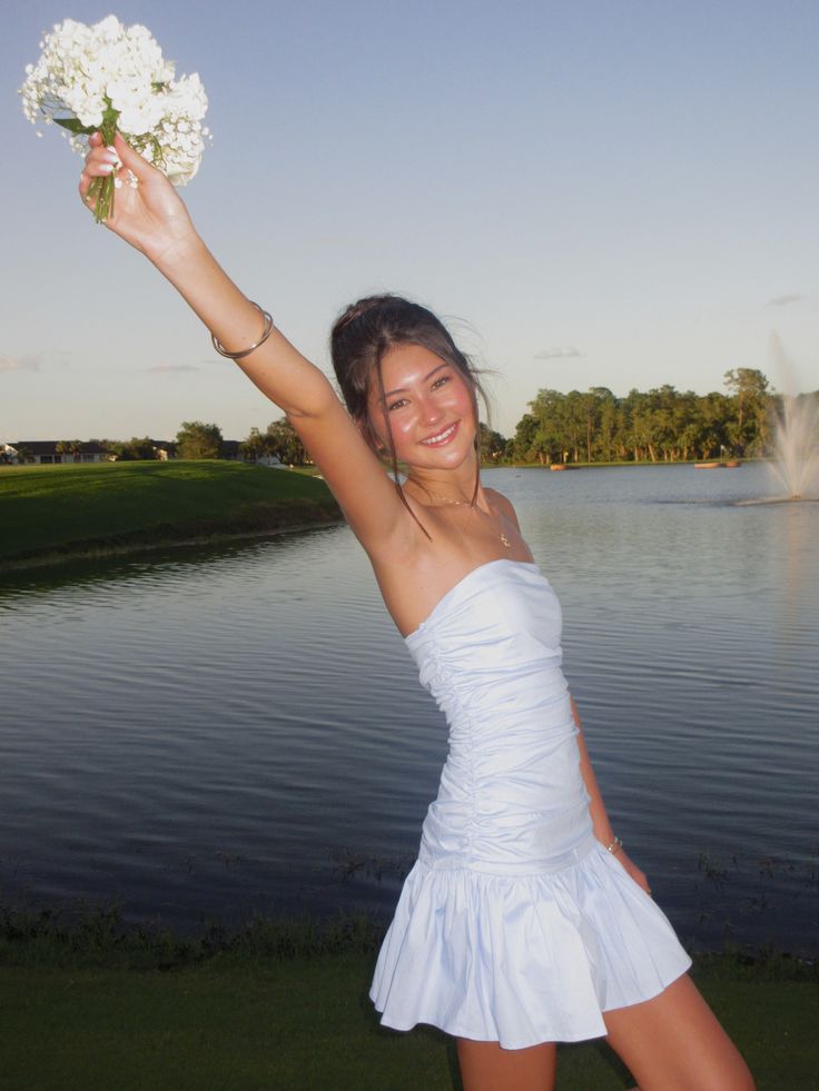 Strapless A Line White Short Hoco Dress Graduation Dress  P1438