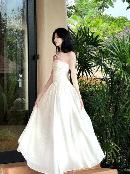 Strapless A Line White Wedding Dress for Bridal Elegant Evening Dress  P758