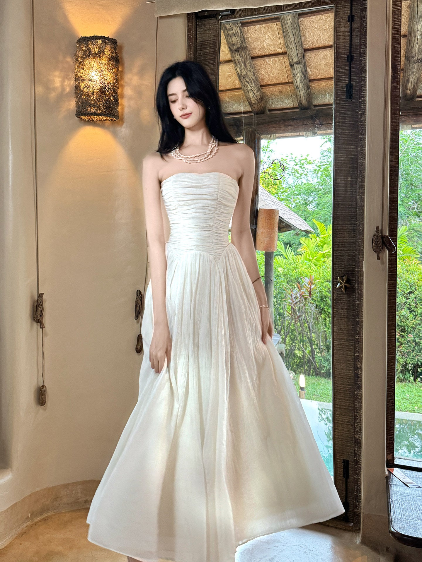 Strapless A Line White Wedding Dress for Bridal Elegant Evening Dress  P758