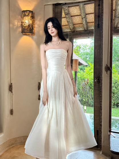 Strapless A Line White Wedding Dress for Bridal Elegant Evening Dress  P758