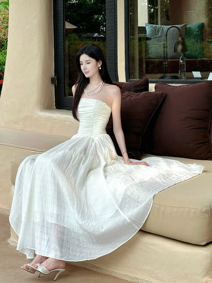 Strapless A Line White Wedding Dress for Bridal Elegant Evening Dress  P758