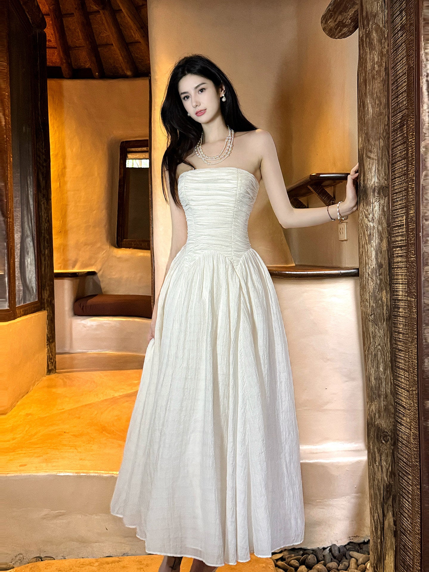 Strapless A Line White Wedding Dress for Bridal Elegant Evening Dress  P758