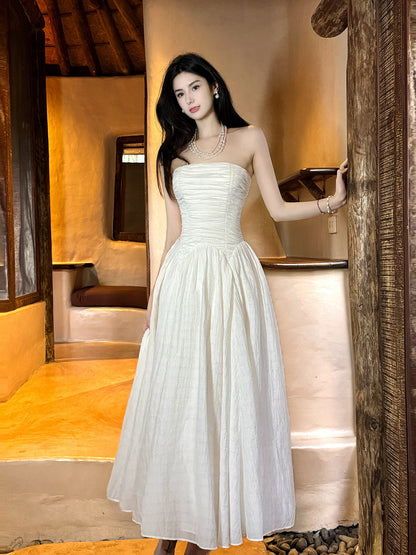 Strapless A Line White Wedding Dress for Bridal Elegant Evening Dress  P758
