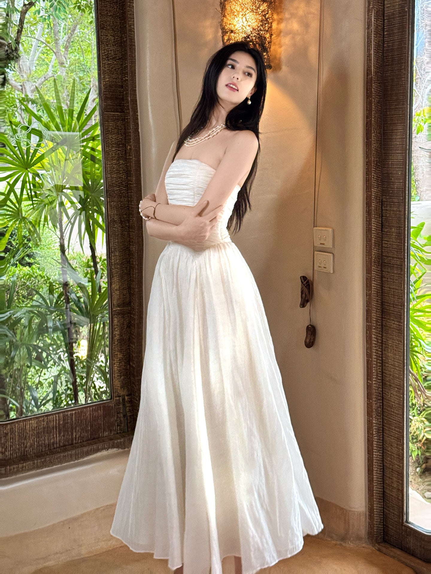 Strapless A Line White Wedding Dress for Bridal Elegant Evening Dress  P758