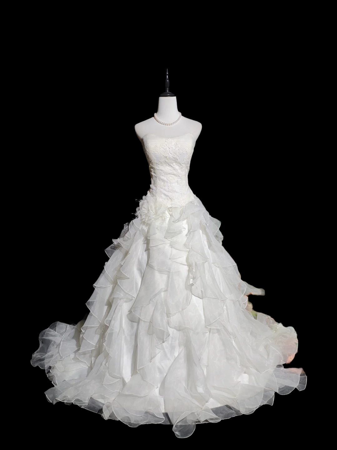 Strapless Ball Gown Ivory Sweet 16 Birthday Dress Ruffled Prom Dress  P1050