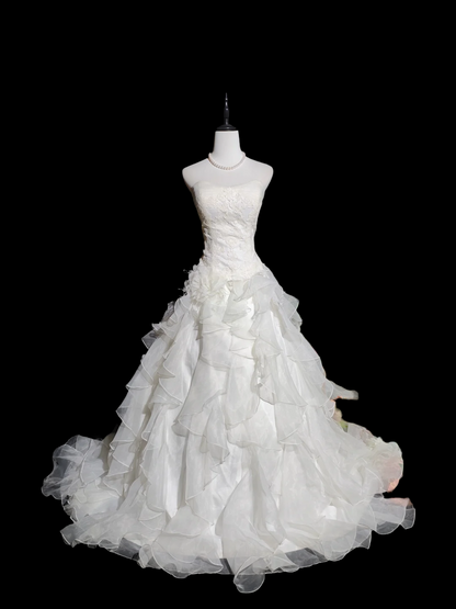 Strapless Ball Gown Ivory Sweet 16 Birthday Dress Ruffled Prom Dress  P1050