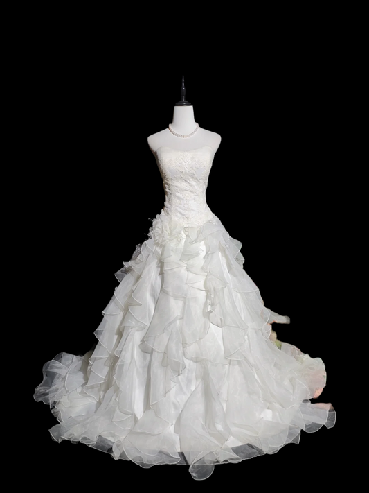 Strapless Ball Gown Ivory Sweet 16 Birthday Dress Ruffled Prom Dress  P1050