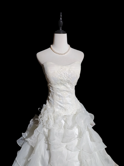 Strapless Ball Gown Ivory Sweet 16 Birthday Dress Ruffled Prom Dress  P1050