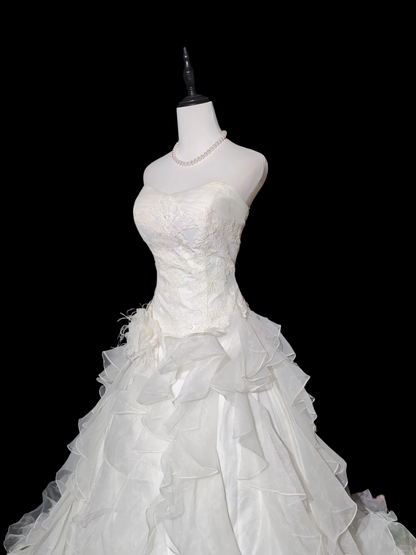 Strapless Ball Gown Ivory Sweet 16 Birthday Dress Ruffled Prom Dress  P1050