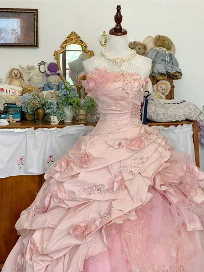 Strapless Ball Gown Pink Quinceanera Dresses Sweet 16 Birthday Dress  P1218