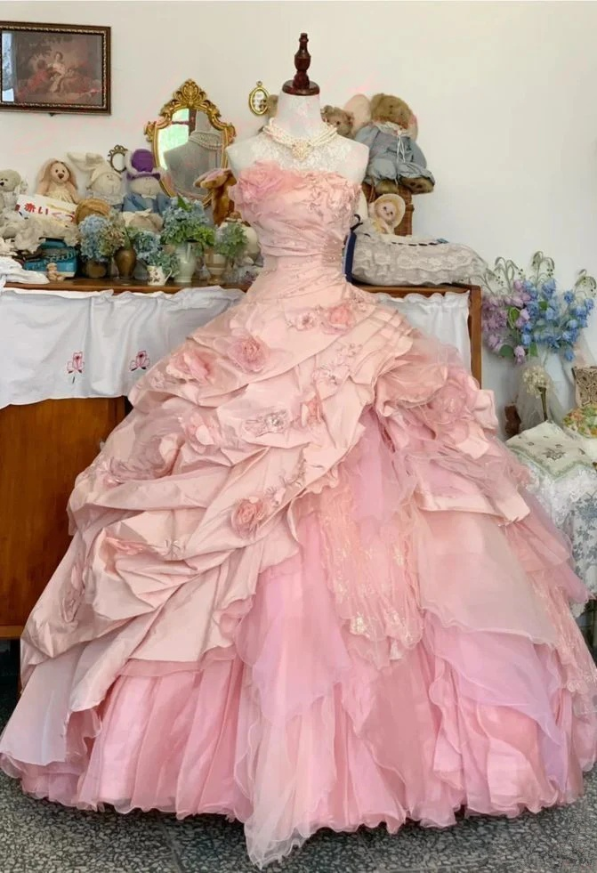 Strapless Ball Gown Pink Quinceanera Dresses Sweet 16 Birthday Dress  P1218