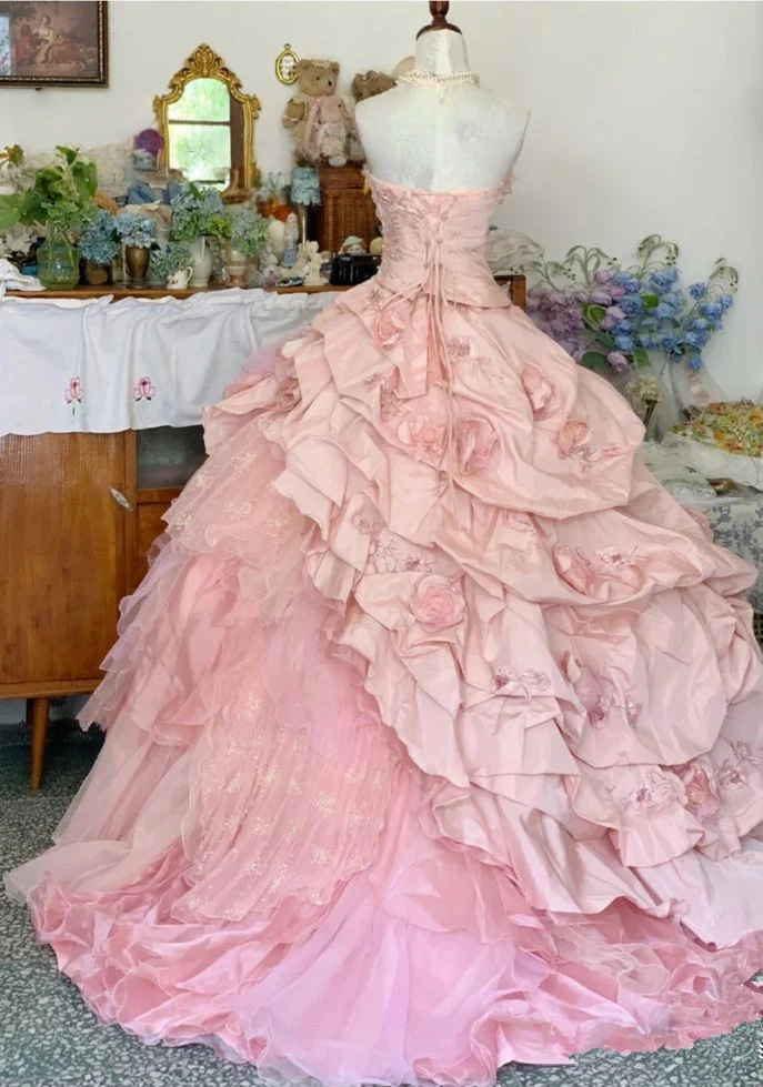 Strapless Ball Gown Pink Quinceanera Dresses Sweet 16 Birthday Dress  P1218