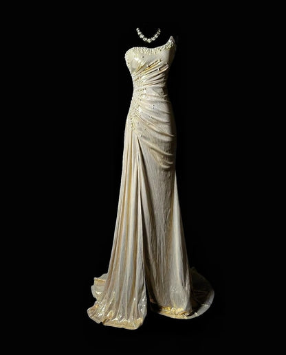Strapless Beaded Retro Prom Dress Formal Evening Gown   P1785