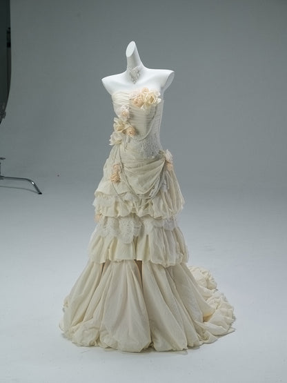Strapless Beige Retro Quinceanera Dresses Flora Sweet 16 Birthday Dress  P1186