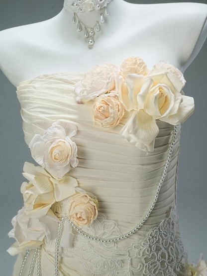 Strapless Beige Retro Quinceanera Dresses Flora Sweet 16 Birthday Dress  P1186