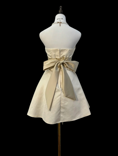 Strapless Beige Satin Short Homecoming Dress  P1791