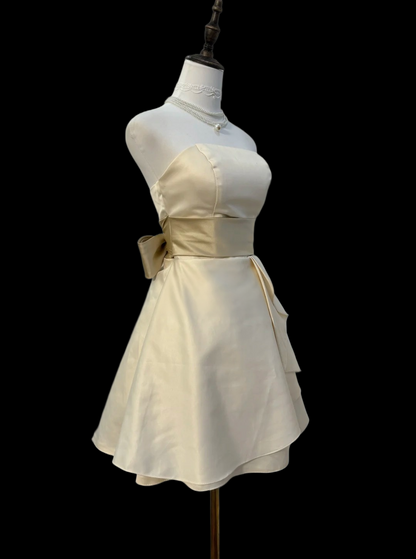 Strapless Beige Satin Short Homecoming Dress  P1791