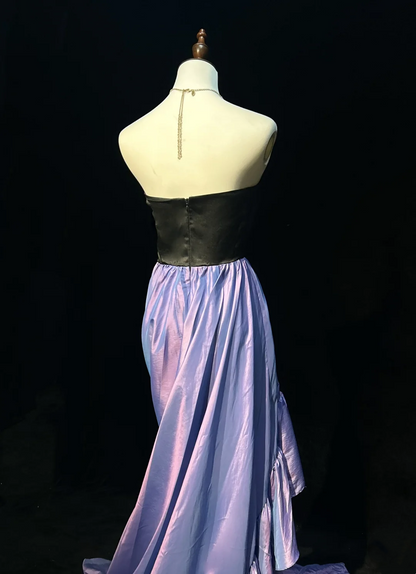 Strapless Black Lilac High Low Party Dress Formal Prom Dress  P832