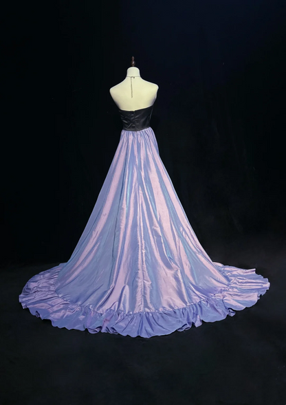 Strapless Black Lilac High Low Party Dress Formal Prom Dress  P832