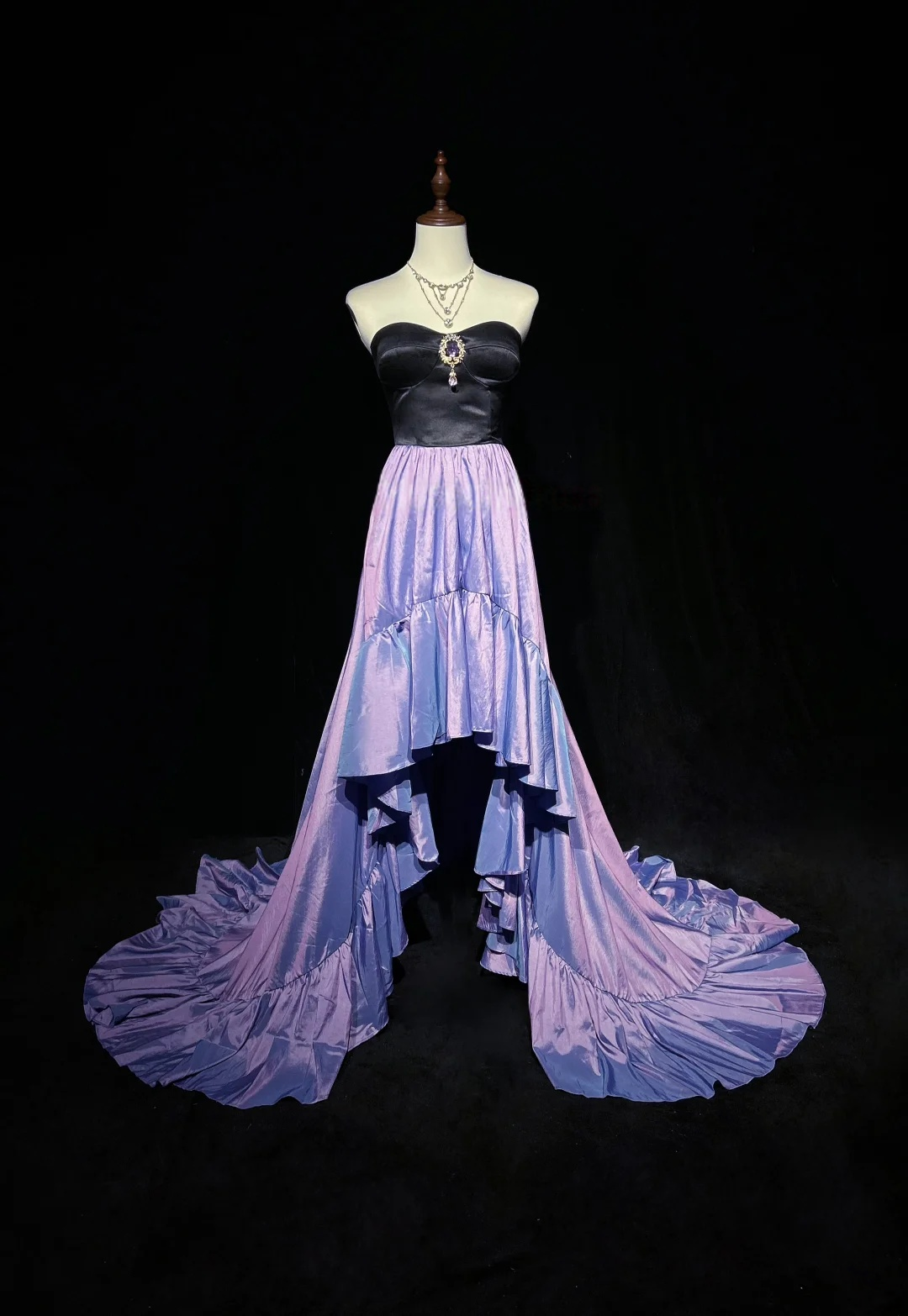 Strapless Black Lilac High Low Party Dress Formal Prom Dress  P832