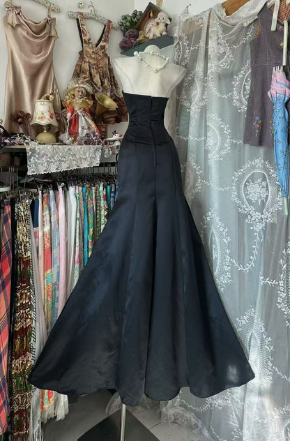 Strapless Black Mermaid Satin Formal Prom Dress Evening Gown  P2680