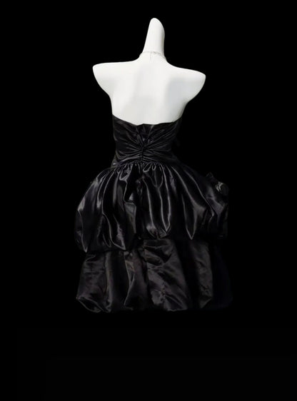 Strapless Black Satin A Line Homecoming Dress Birthday Dress  P1970