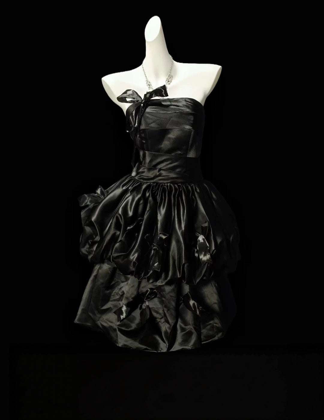Strapless Black Satin A Line Homecoming Dress Birthday Dress  P1970