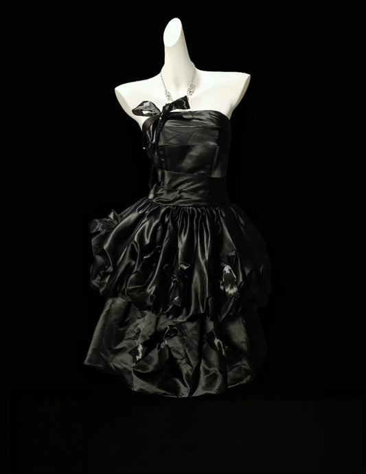 Strapless Black Satin A Line Homecoming Dress Birthday Dress  P1970