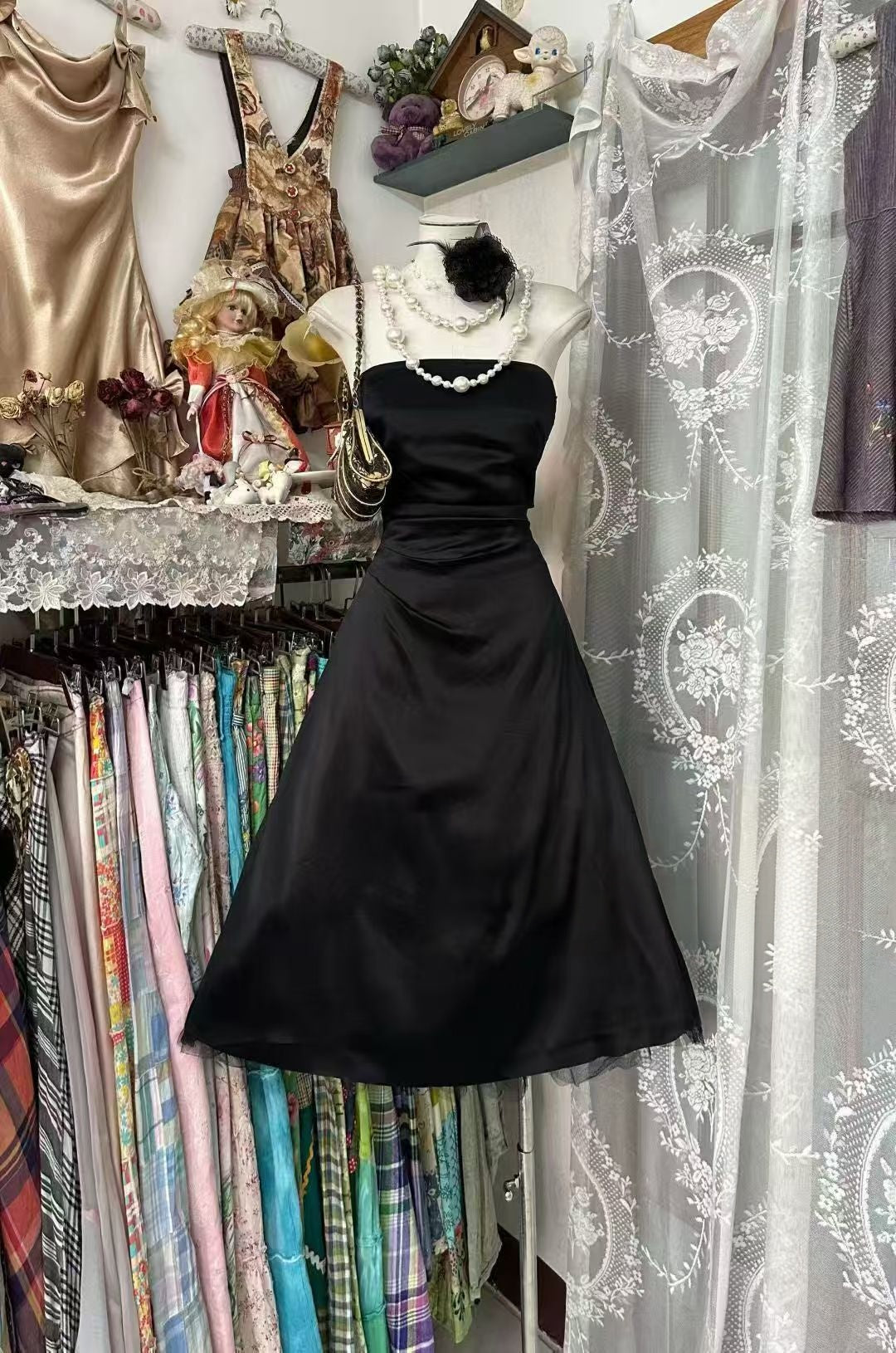 Strapless Black Satin Homecoming Dress Short Birthday Dress   P2073