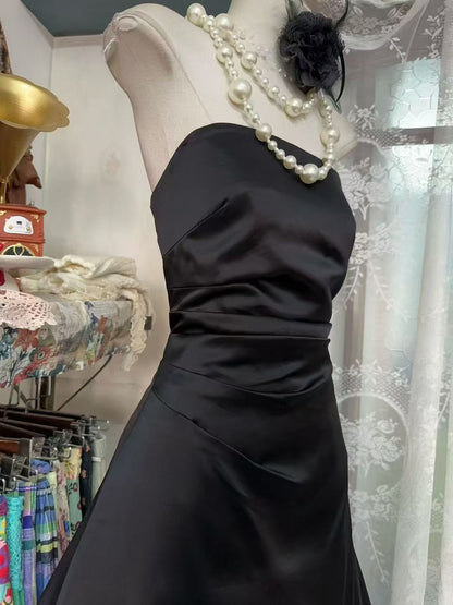 Strapless Black Satin Homecoming Dress Short Birthday Dress   P2073