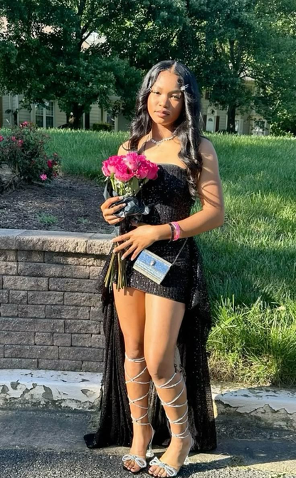 Strapless Black Sheath Birthday Dress Short Homecoming Dress  P1419