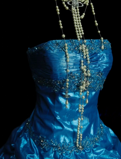 Strapless Blue Ball Gown Prom Dress With Appliques Sweet 16 Birthday Dress  P885