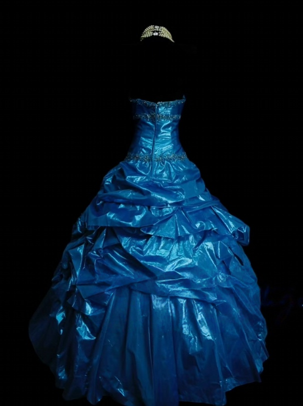 Strapless Blue Ball Gown Prom Dress With Appliques Sweet 16 Birthday Dress  P885